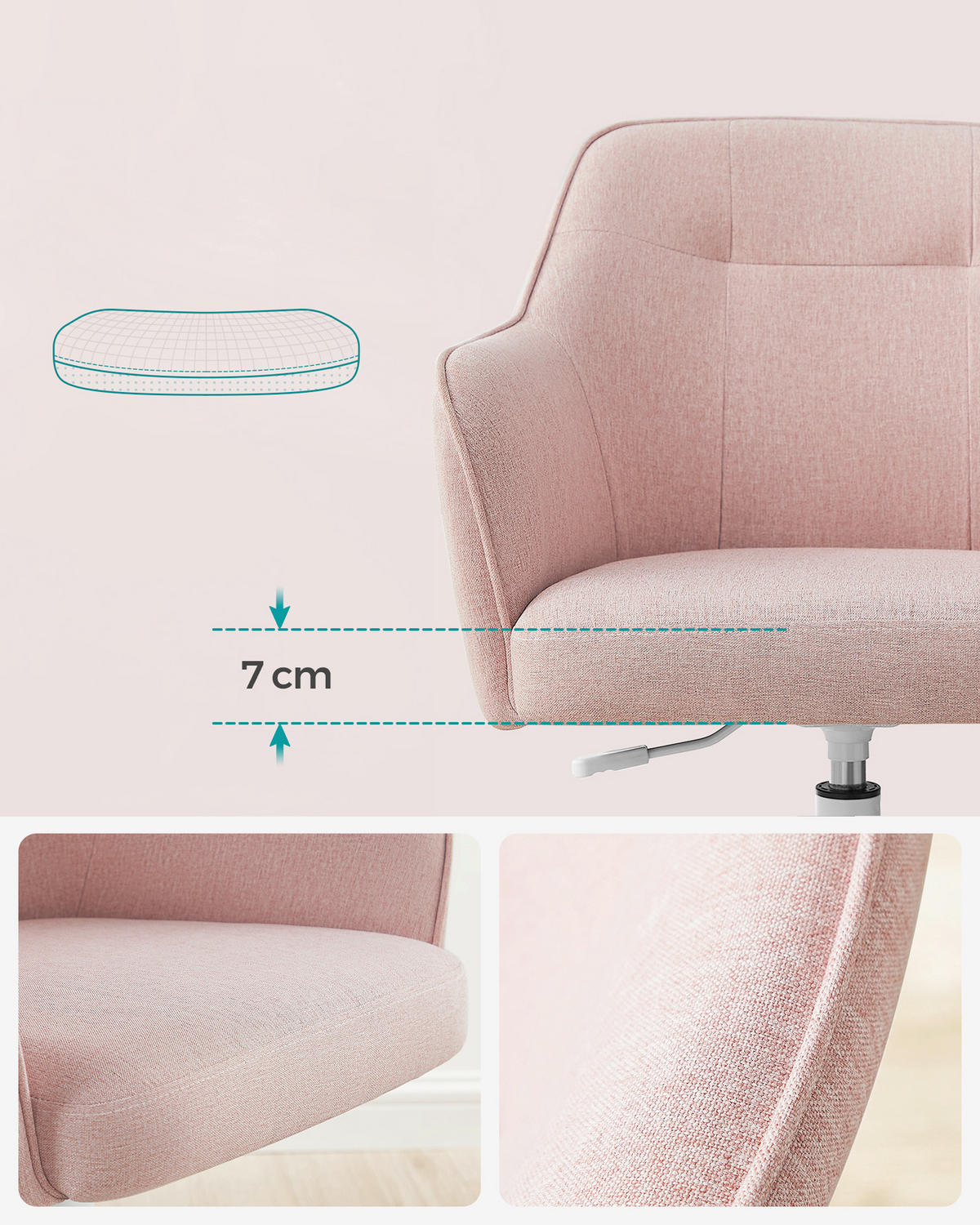 OTOČNÁ ŽIDLE, perkál, pink - tmavě růžová/pink, Basics, kov/textil (64/86/64cm)