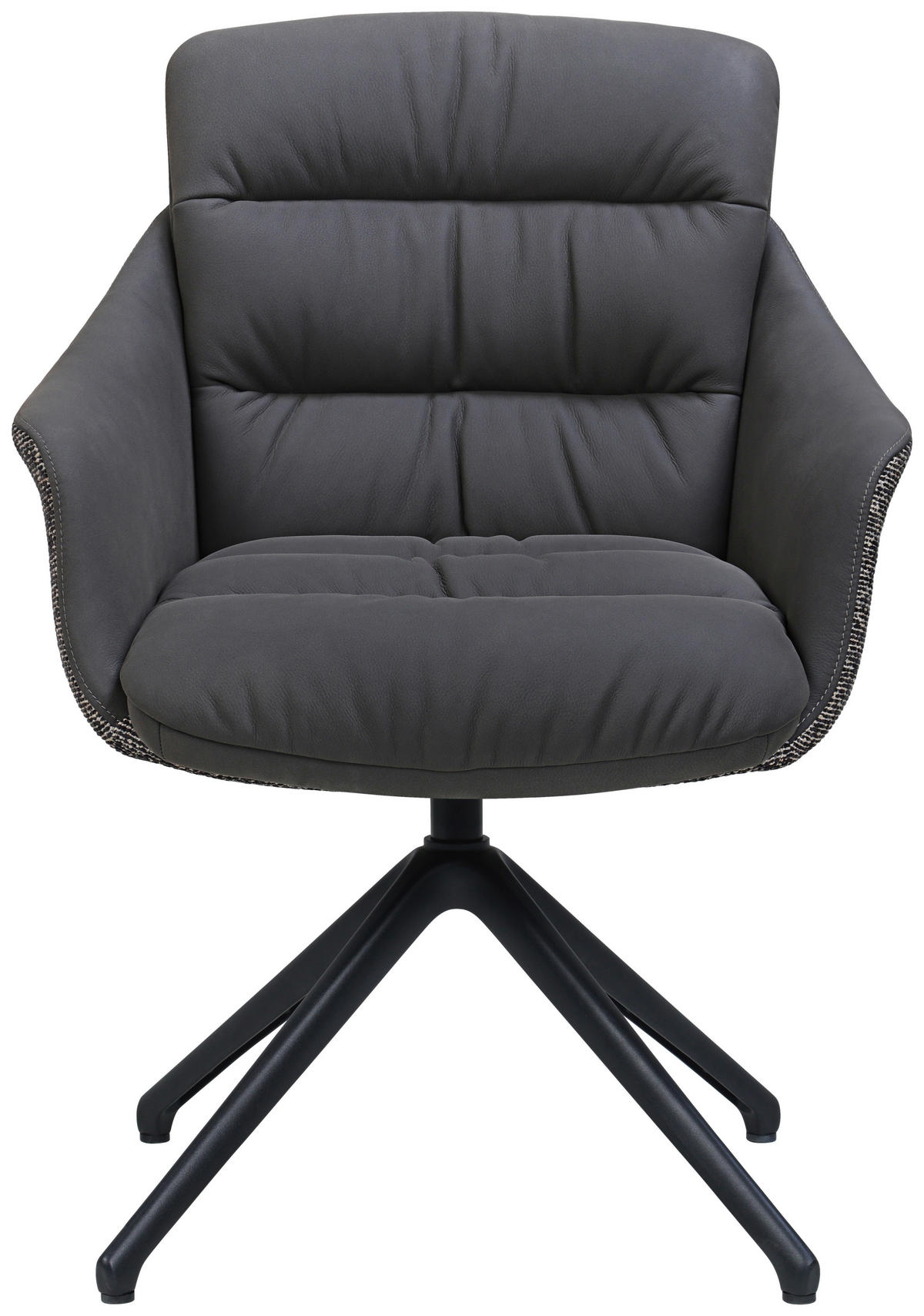 ARMLEHNSTUHL  Sitzfläche 360° drehbar, inklusive Armlehnen, automatische Rückholfunktion Webstoff Echtleder  - Schwarz, Design, Leder/Textil (62/85,5/65cm) - Dieter Knoll