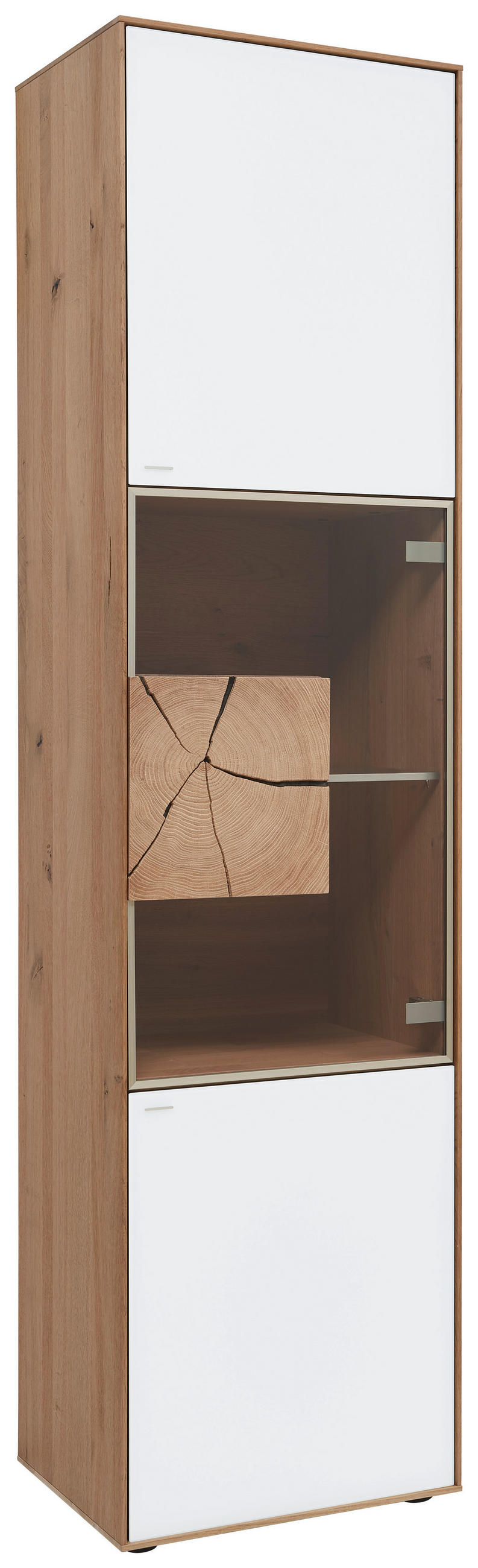 VITRINE in vollmassiv Kerneiche Weiß, Eichefarben, Transparent  - Eichefarben/Transparent, Natur, Glas/Holz (50/196/39cm) - Valnatura