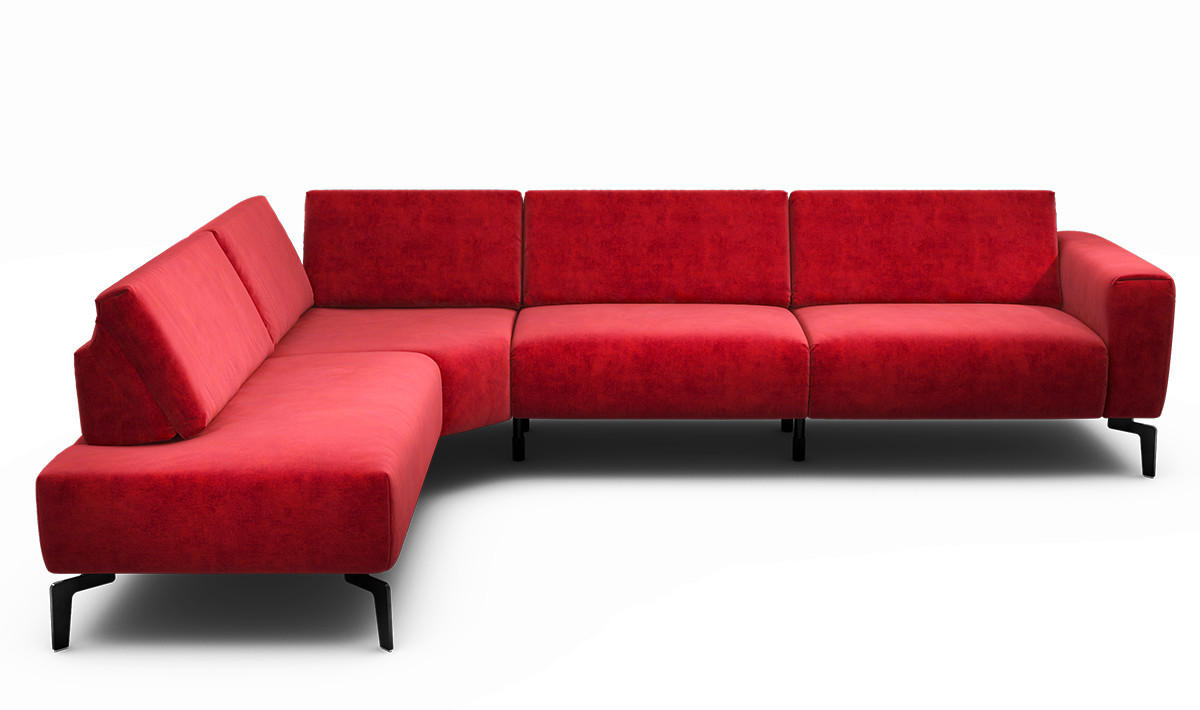 ECKSOFA Cosy Rot Samt  - Rot/Schwarz, Design, Textil/Metall (213/296cm) - SENSOO