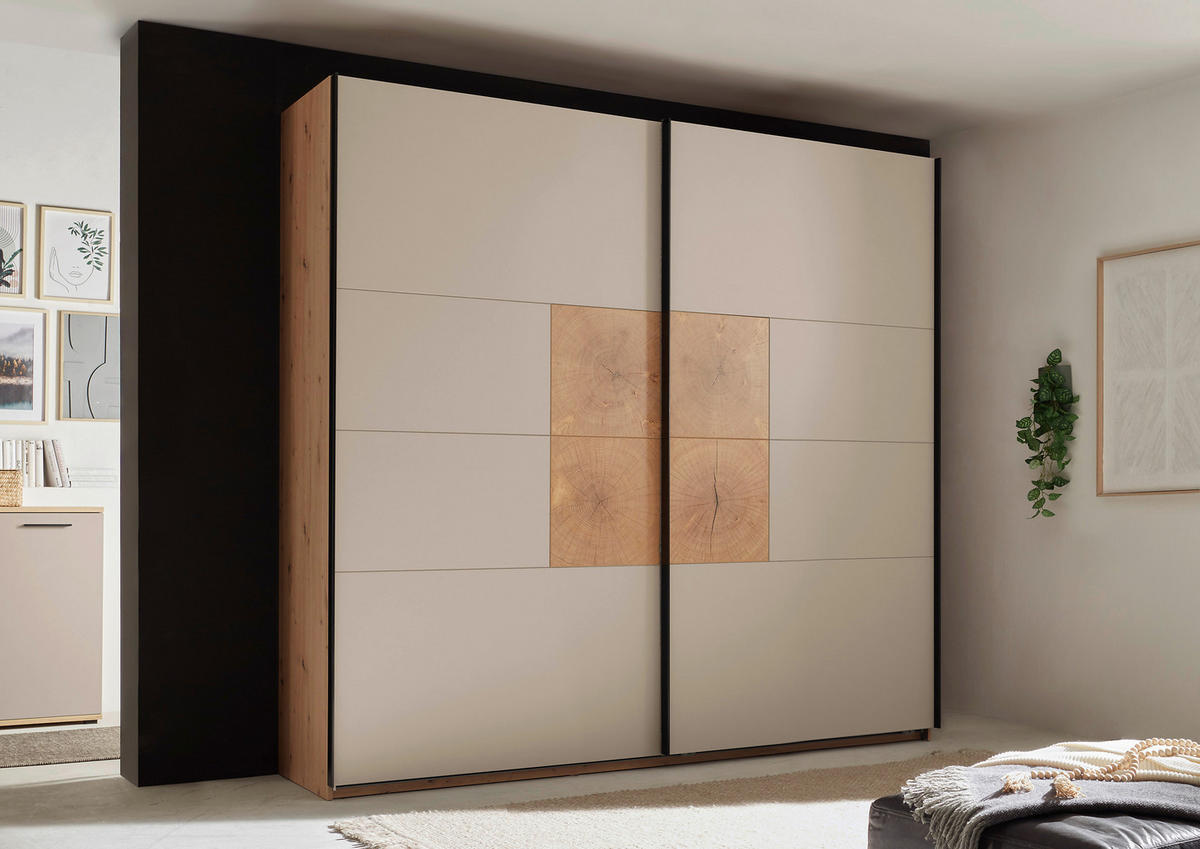 SCHWEBETÜRENSCHRANK  in Kaschmir, Eiche Artisan  - Kaschmir/Schwarz, KONVENTIONELL, Holzwerkstoff/Metall (240/225,5/63,7cm) - Xora