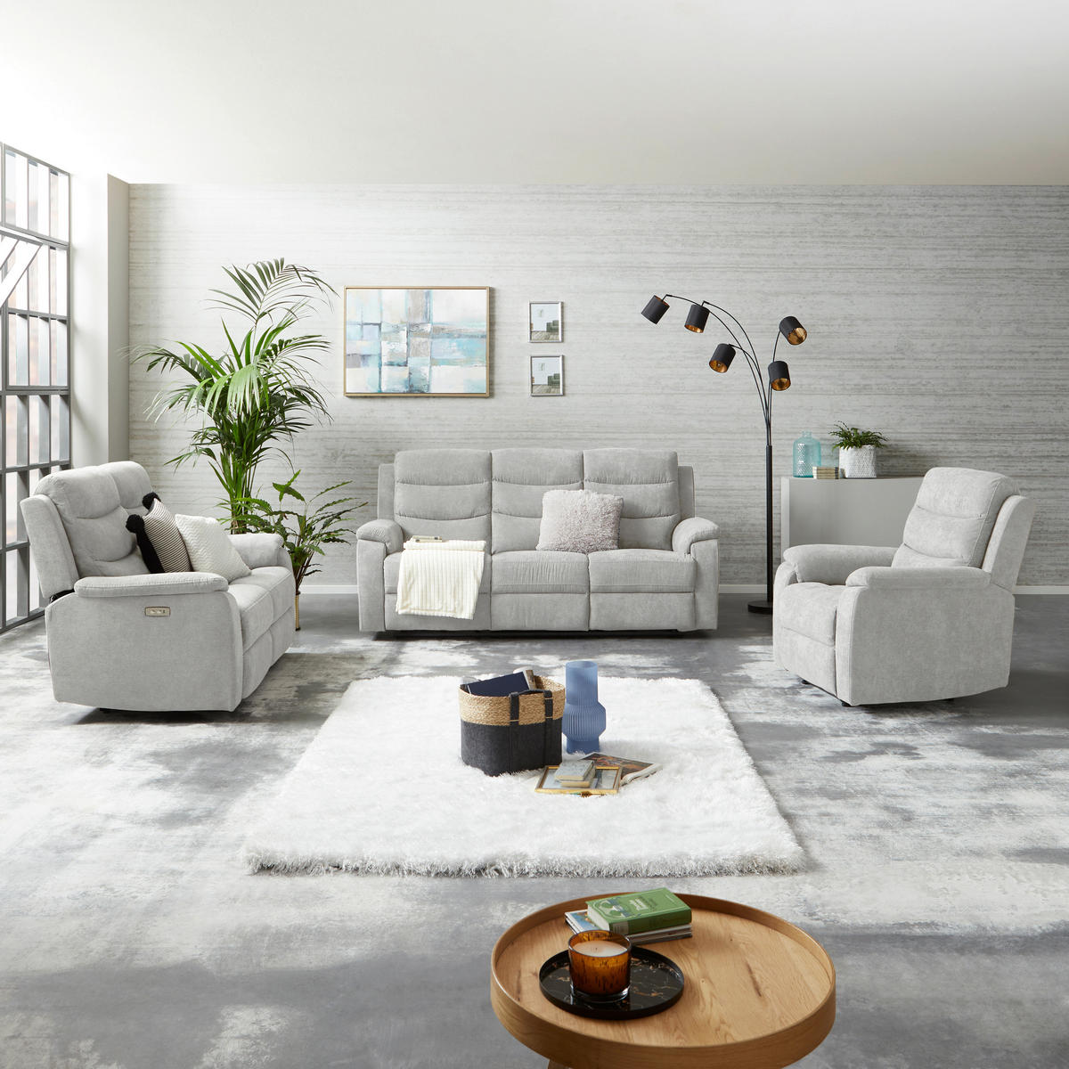 2-SITZER-SOFA Webstoff Hellgrau  - Hellgrau/Schwarz, KONVENTIONELL, Kunststoff/Textil (153/102/93cm) - P & B