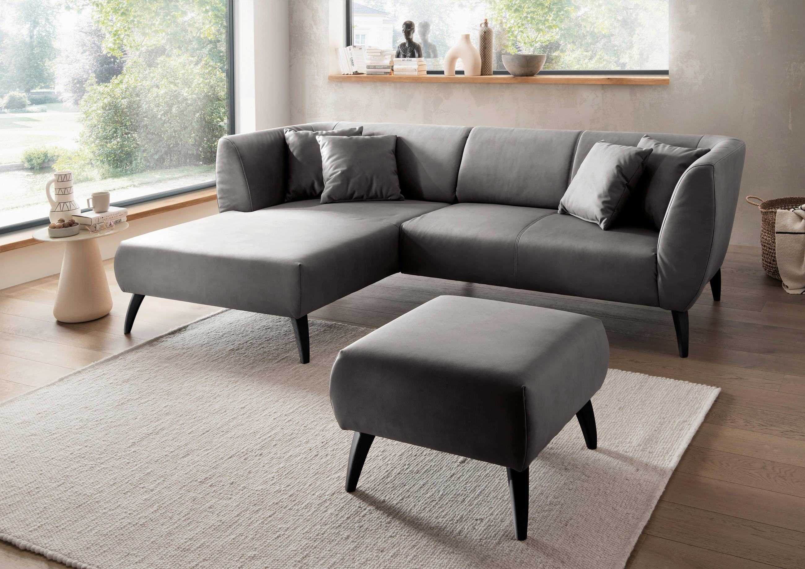 ECKSOFA in Lederlook Schwarz - Schwarz, Modern, Holz/Textil (160/264cm) - Livetastic