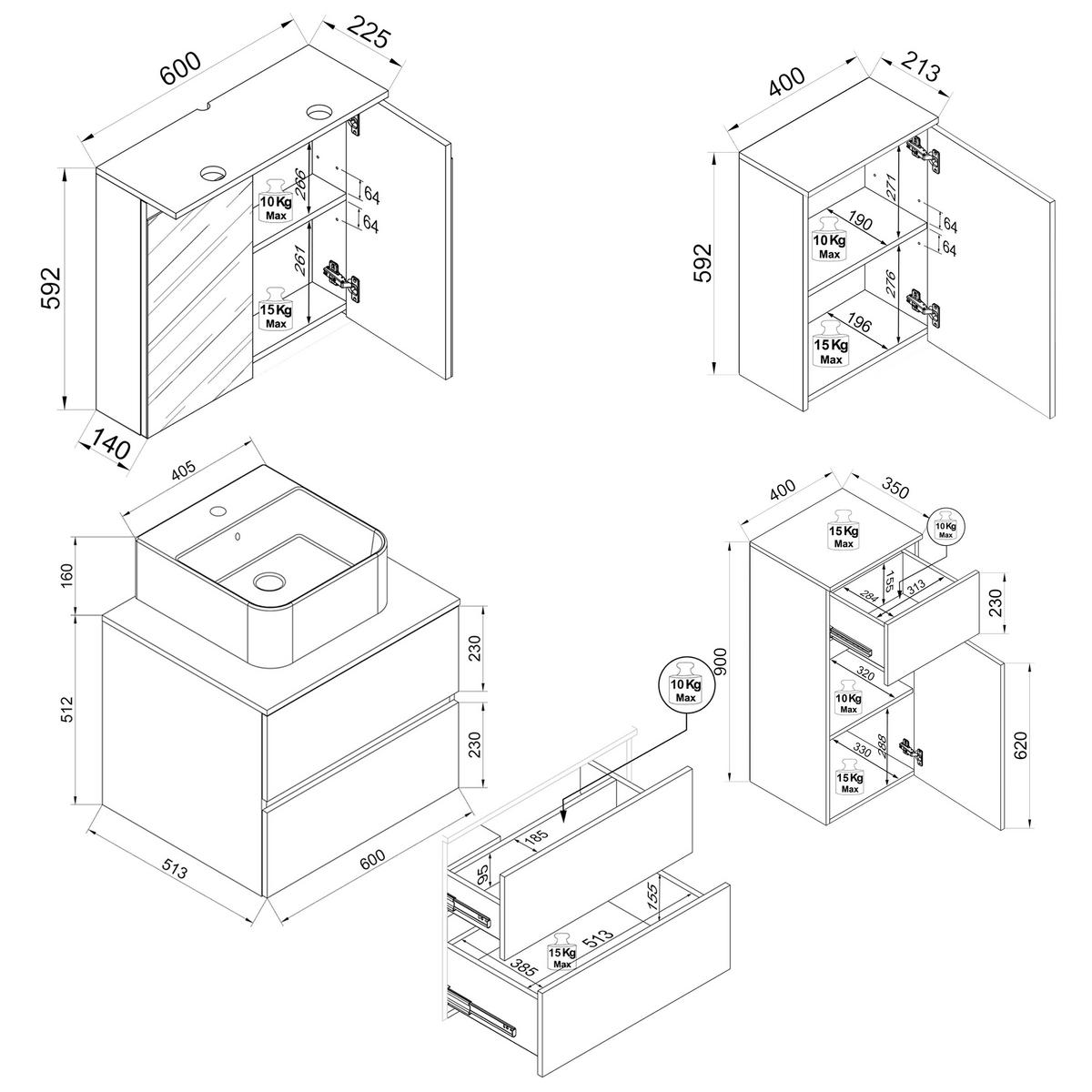 BADEZIMMER 5-teilig  in 100 cm  - Honigeiche/Weiß, Trend, Keramik/Holzwerkstoff (100cm) - MID.YOU