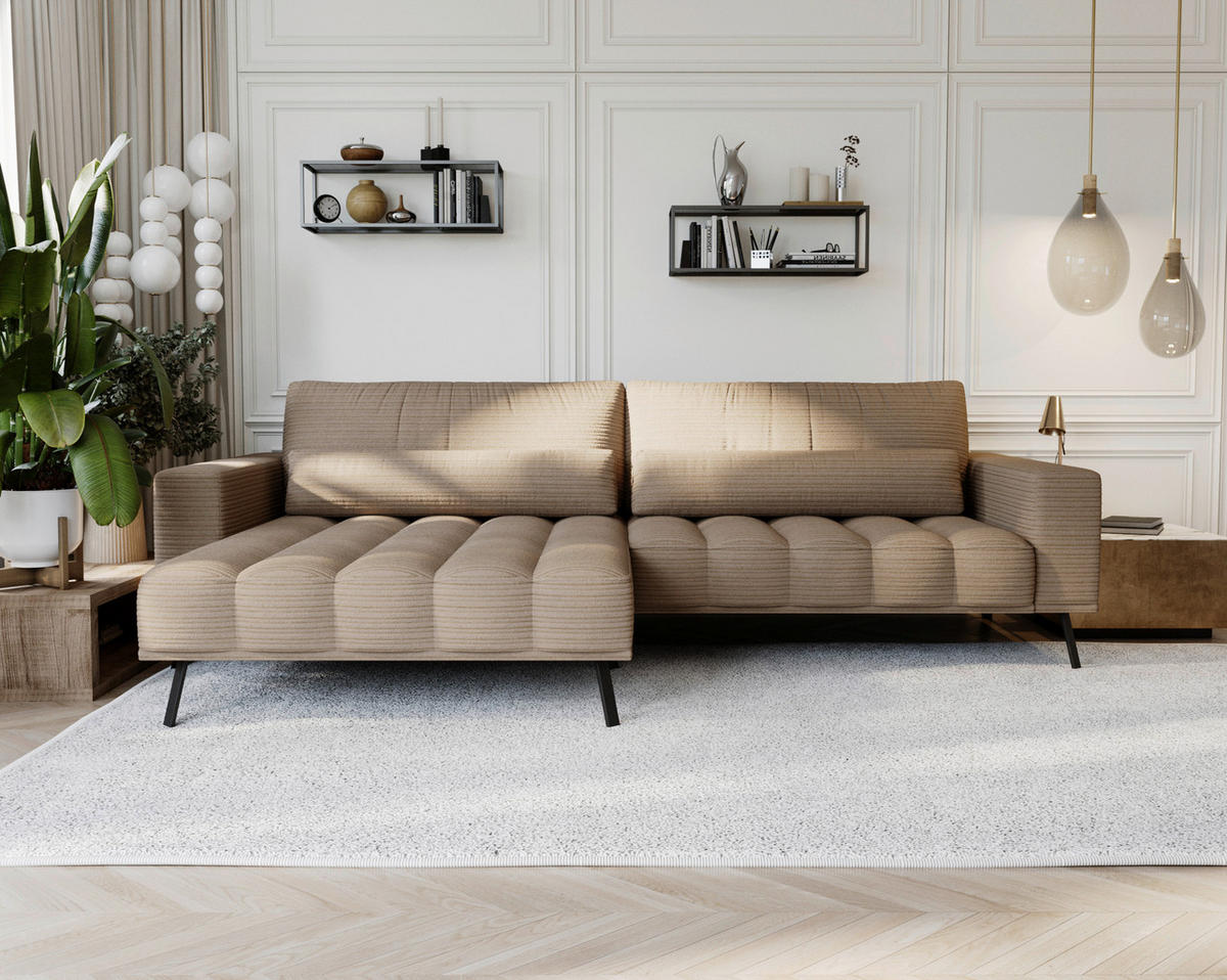 ECKSOFA in Cord Braun  - Schwarz/Braun, Design, Textil/Metall (204/291cm) - Lomoco