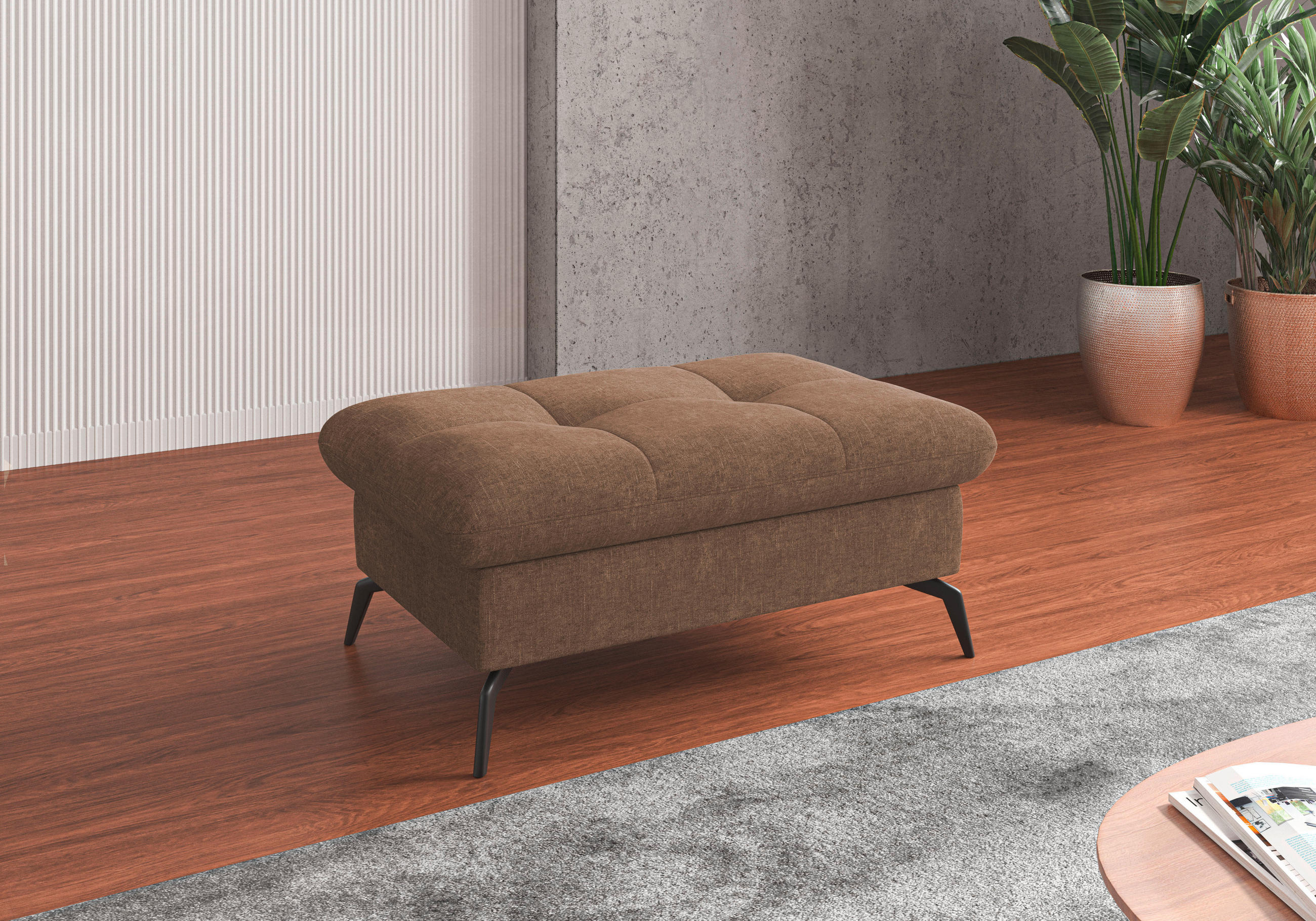HOCKER Flachgewebe Hellbraun  - Hellbraun/Schwarz, KONVENTIONELL, Textil/Metall (102/47/69cm) - Sit & More