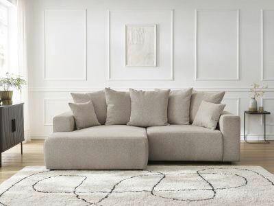 ECKSOFA Ottomane links  ATILLA Taupe Flachgewebe  - Taupe/Schwarz, MODERN, Kunststoff/Textil (149/244cm)