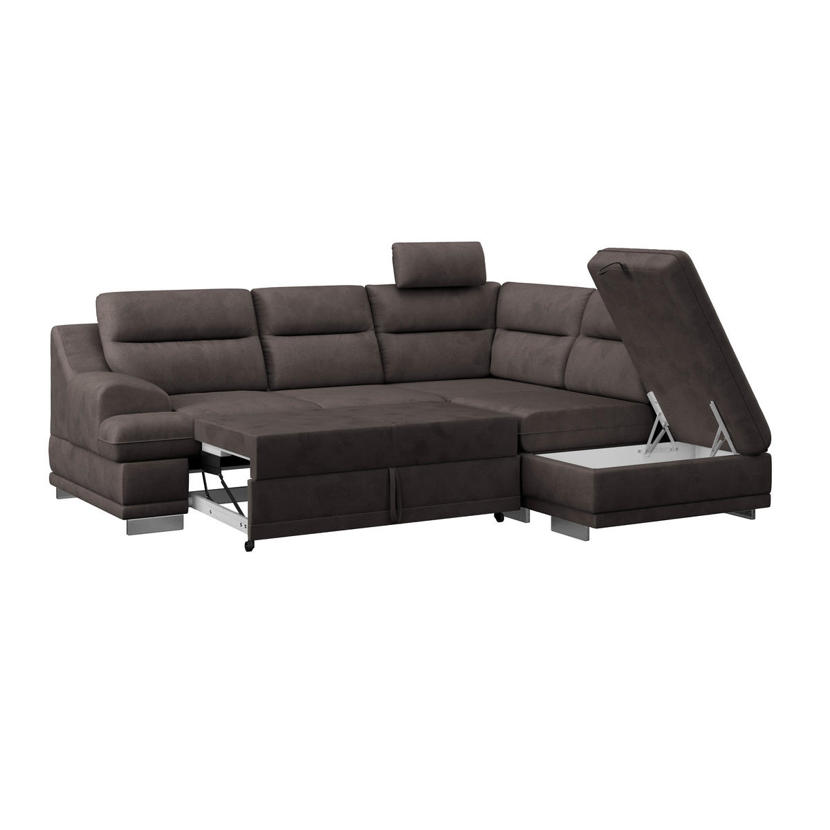 WOHNLANDSCHAFT Braun Velours  - Chromfarben/Braun, KONVENTIONELL, Textil/Metall (264/217cm) - MID.YOU