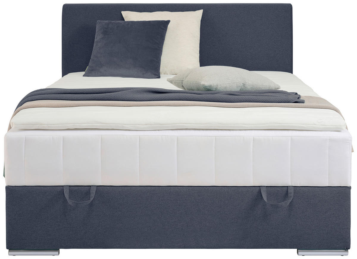BOX-ÁGY 140/200 cm  sötétkék  - sötétkék/króm, Konventionell, műanyag/textil (140/200cm) - Carryhome