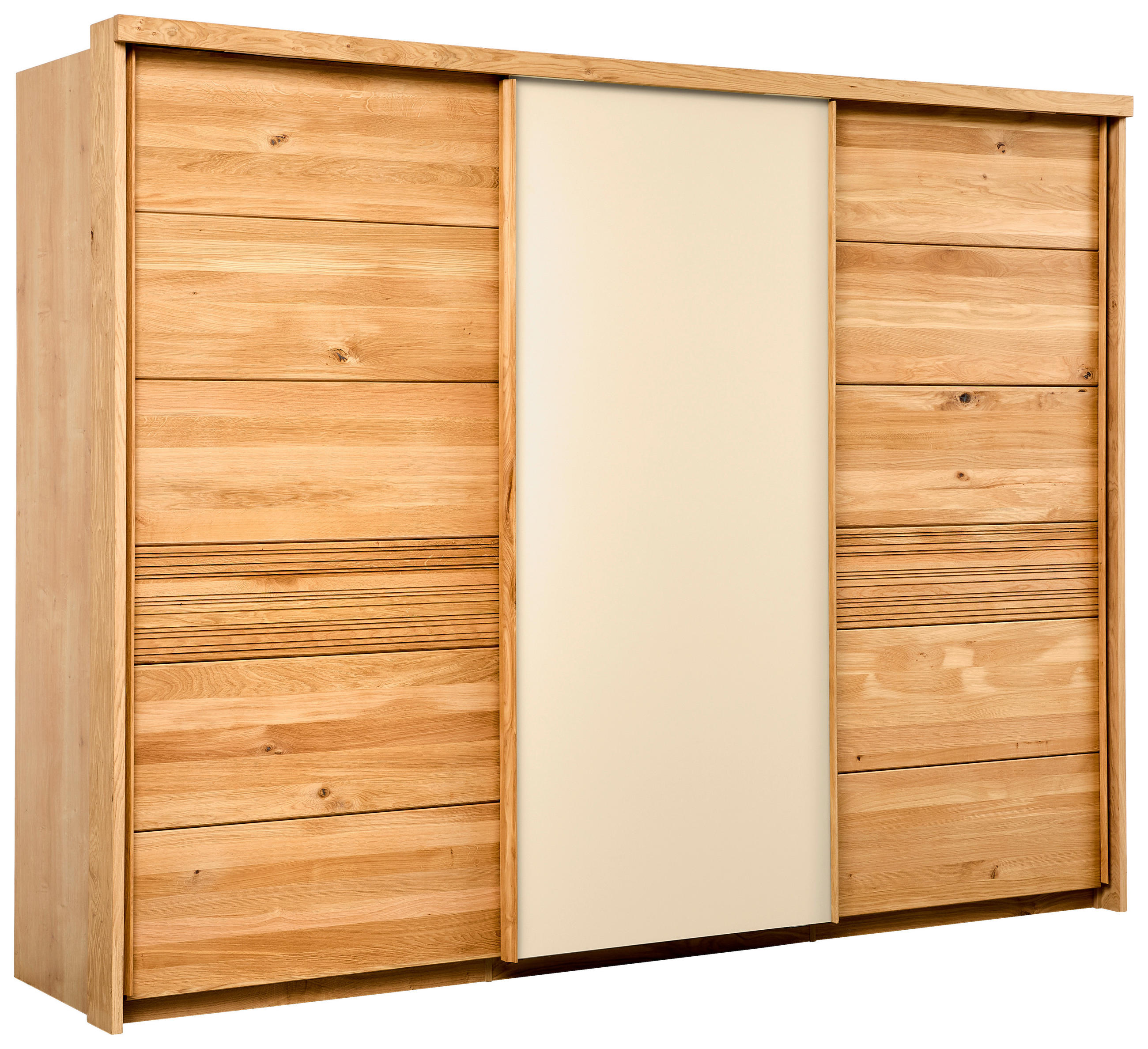 SCHWEBETÜRENSCHRANK 285/216/70 cm 3 Tür(en)-türig Sandfarben, Wildeiche  - Sandfarben/Wildeiche, Design, Glas/Holz (285/216/70cm) - Linea Natura
