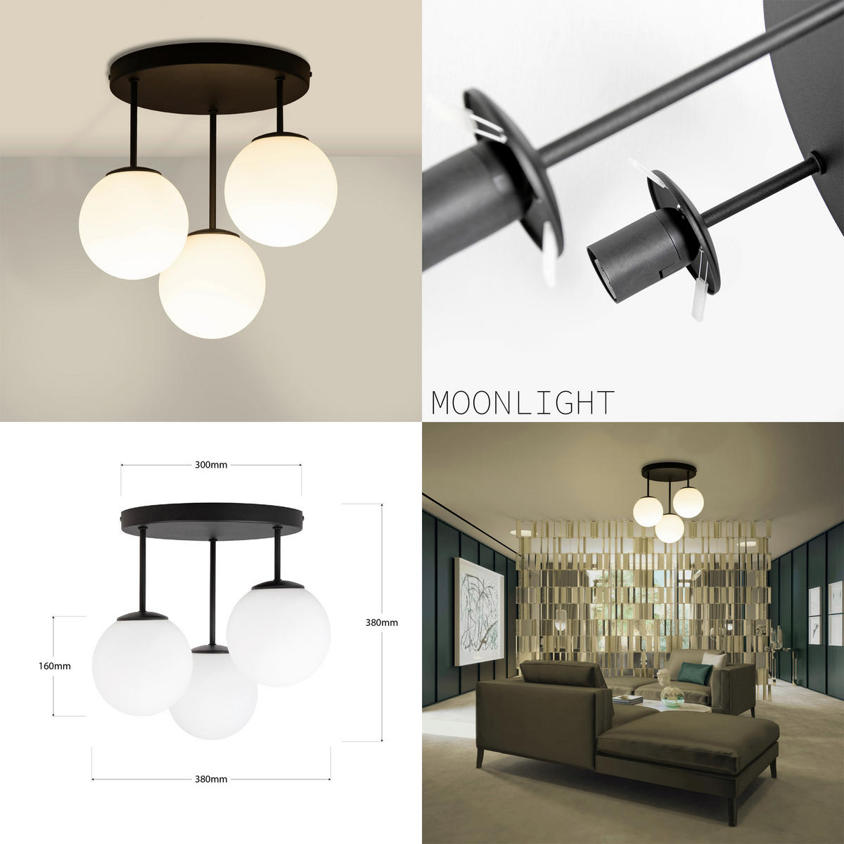 DECKENLEUCHTE    38/38/38 cm  - Schwarz, KONVENTIONELL, Metall (38/38/38cm)