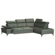 ECKSOFA Dunkelgrün Flachgewebe Rücken echt, Kopfteilverstellung, Sitzvorzug  - Dunkelgrün/Schwarz, MODERN, Textil/Metall (258/210cm) - Landscape