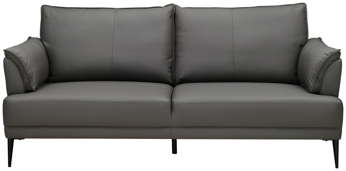 2-SITZER-SOFA Dunkelgrau Echtleder Lederlook  - Dunkelgrau/Schwarz, Design, Leder/Holz (195/87/90cm) - MID.YOU