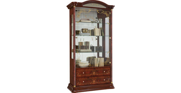 VITRINE in Nussbaumfarben, Goldfarben - Goldfarben/Nussbaumfarben, LIFESTYLE, Glas/Holzwerkstoff (109/212/53cm) - Cantus