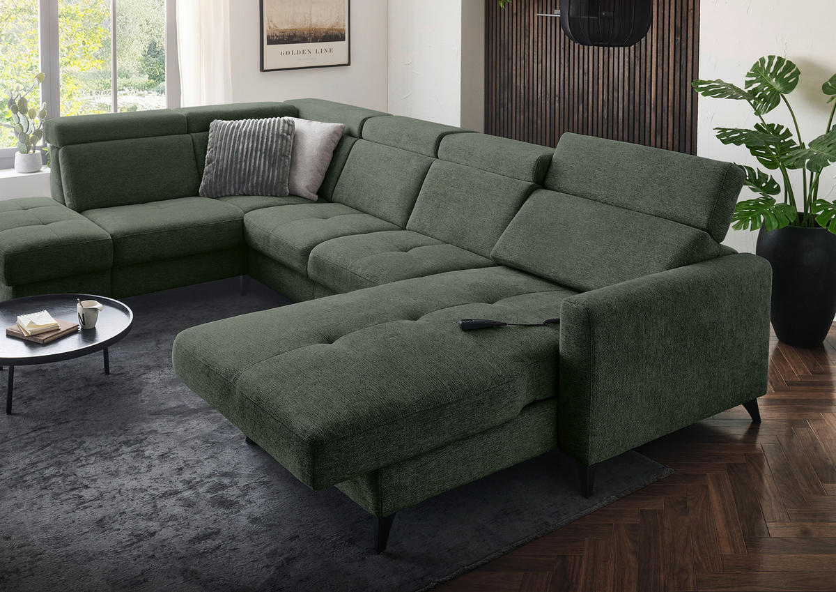 WOHNLANDSCHAFT Beldomo System Dunkelgrün Flachgewebe  - Dunkelgrün/Schwarz, KONVENTIONELL, Textil/Metall (215/333/174cm) - Beldomo System