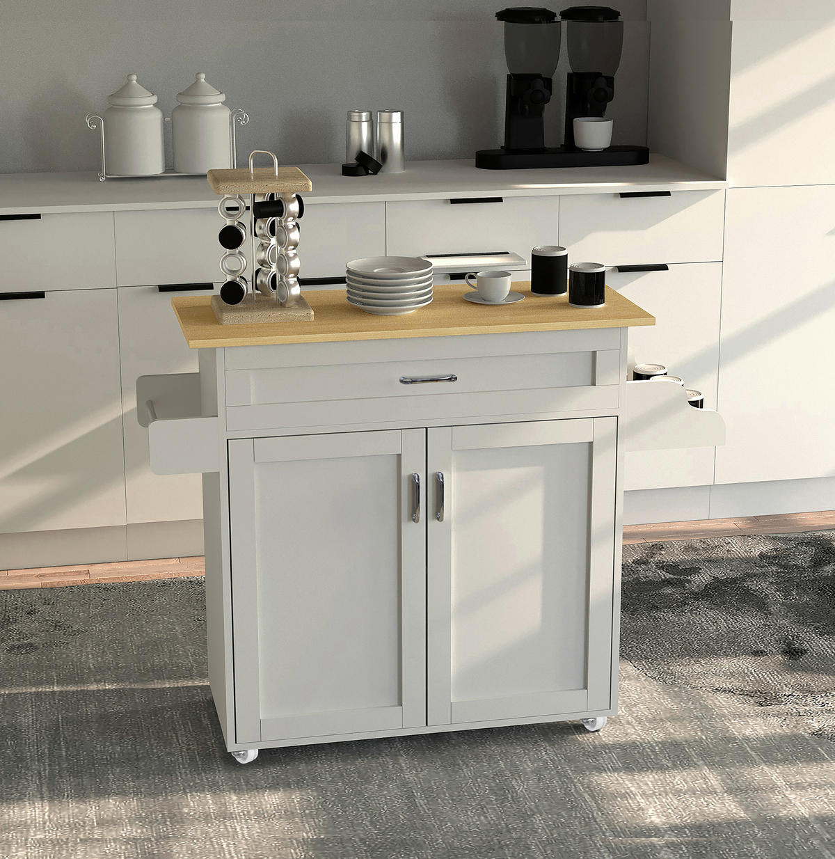 SERVIERWAGEN in Weiss, Honigeiche  - Honigeiche/Weiss, Basics, Holzwerkstoff/Kunststoff (114/89/39cm) - MID.YOU