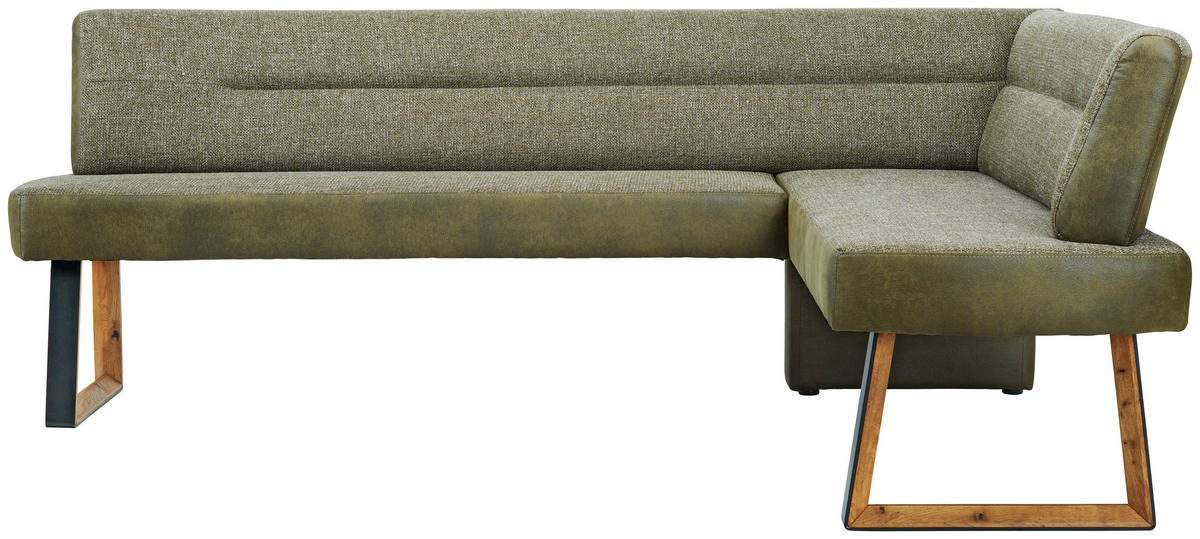ECKBANK 235/173 cm Webstoff Grün, Eichefarben Eiche massiv Holz, Metall   - Eichefarben/Schwarz, KONVENTIONELL, Holz/Textil (235/173cm) - Voleo
