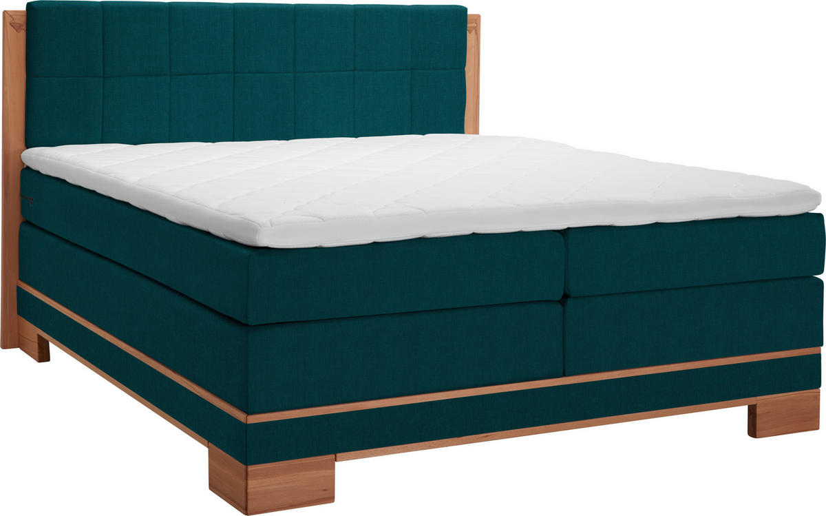 BOXSPRINGBETT 140/200 cm in Buchefarben, Petrol von LINEA NATURA