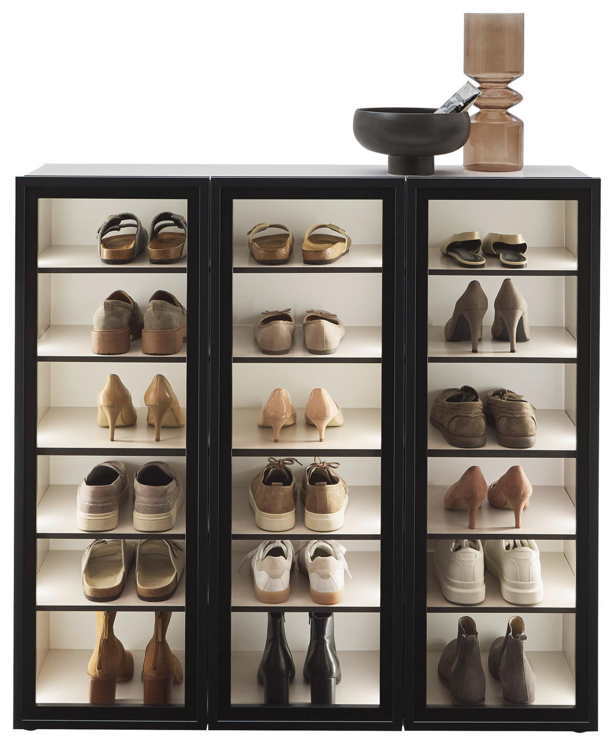 SCHUHSCHRANK Schwarz, Kaschmir  - Kaschmir/Schwarz, Design, Glas/Holzwerkstoff (120/115/34cm) - Voleo