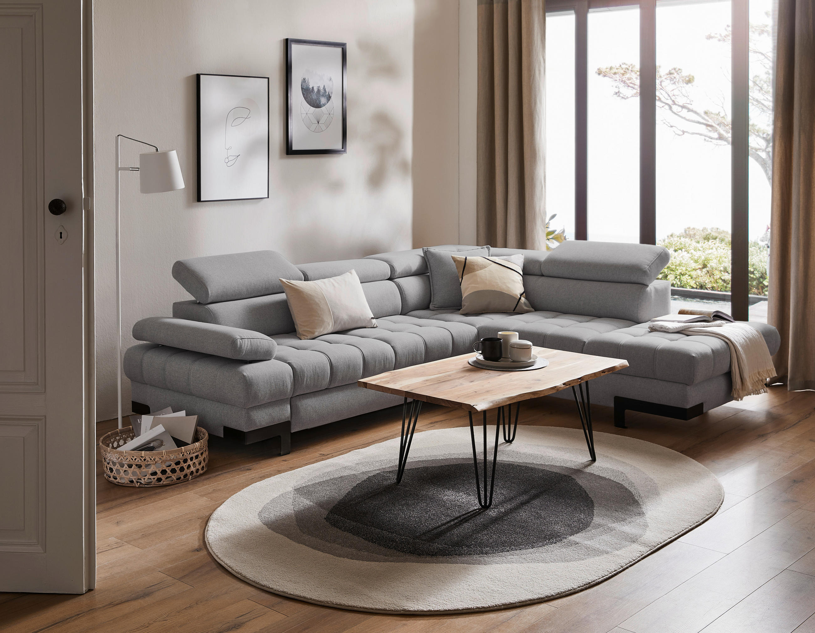 WOHNLANDSCHAFT Anthrazit Webstoff - Anthrazit/Schwarz, Design, Textil/Metall (263/223cm) - Welnova
