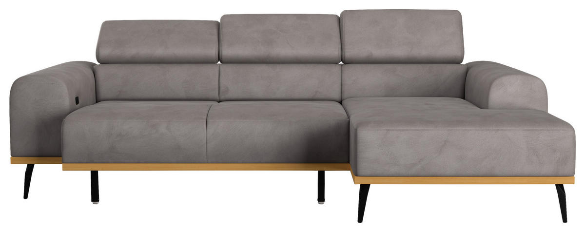 ECKSOFA Grau Mikrofaser  - Schwarz/Grau, KONVENTIONELL, Textil/Metall (244/157cm) - Cotta