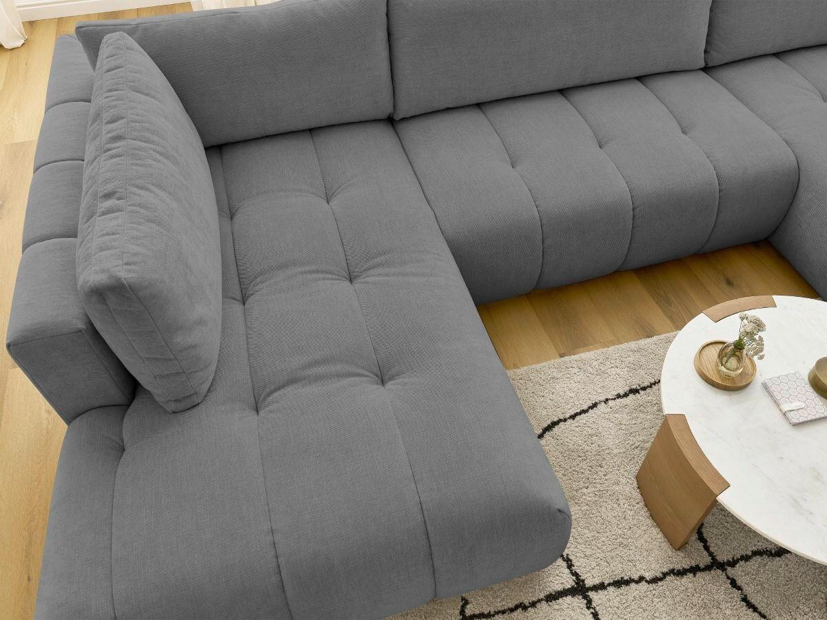 WOHNLANDSCHAFT  FUJI  Dunkelgrau Leinenoptik  - Dunkelgrau/Schwarz, MODERN, Kunststoff/Textil (204/377/160cm)