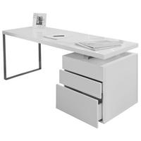 SCHREIBTISCH 180/85/76 cm  in Weiß Hochglanz  - Weiß Hochglanz/Silberfarben, MODERN, Holzwerkstoff/Metall (180/85/76cm) - Livetastic