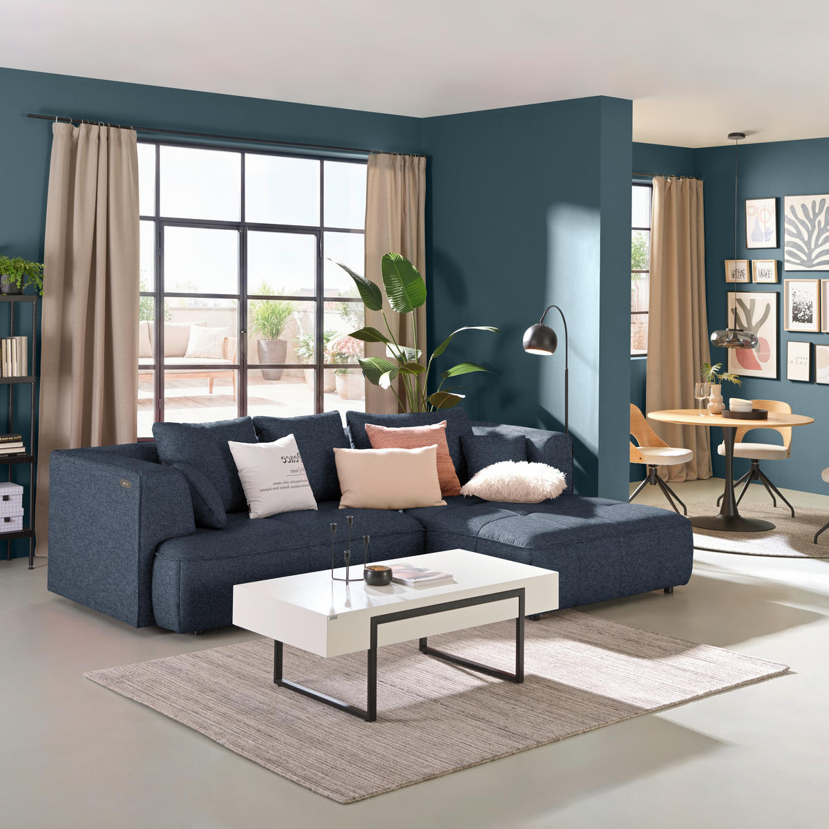 ECKSOFA Webstoff Dunkelblau  - Schwarz/Dunkelblau, Design, Kunststoff/Textil (288/188cm) - Welnova