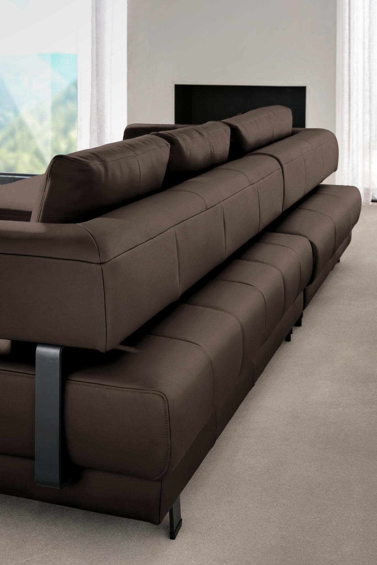 ECKSOFA in Echtleder Braun  - Schwarz/Braun, Design, Leder/Metall (188/307cm)