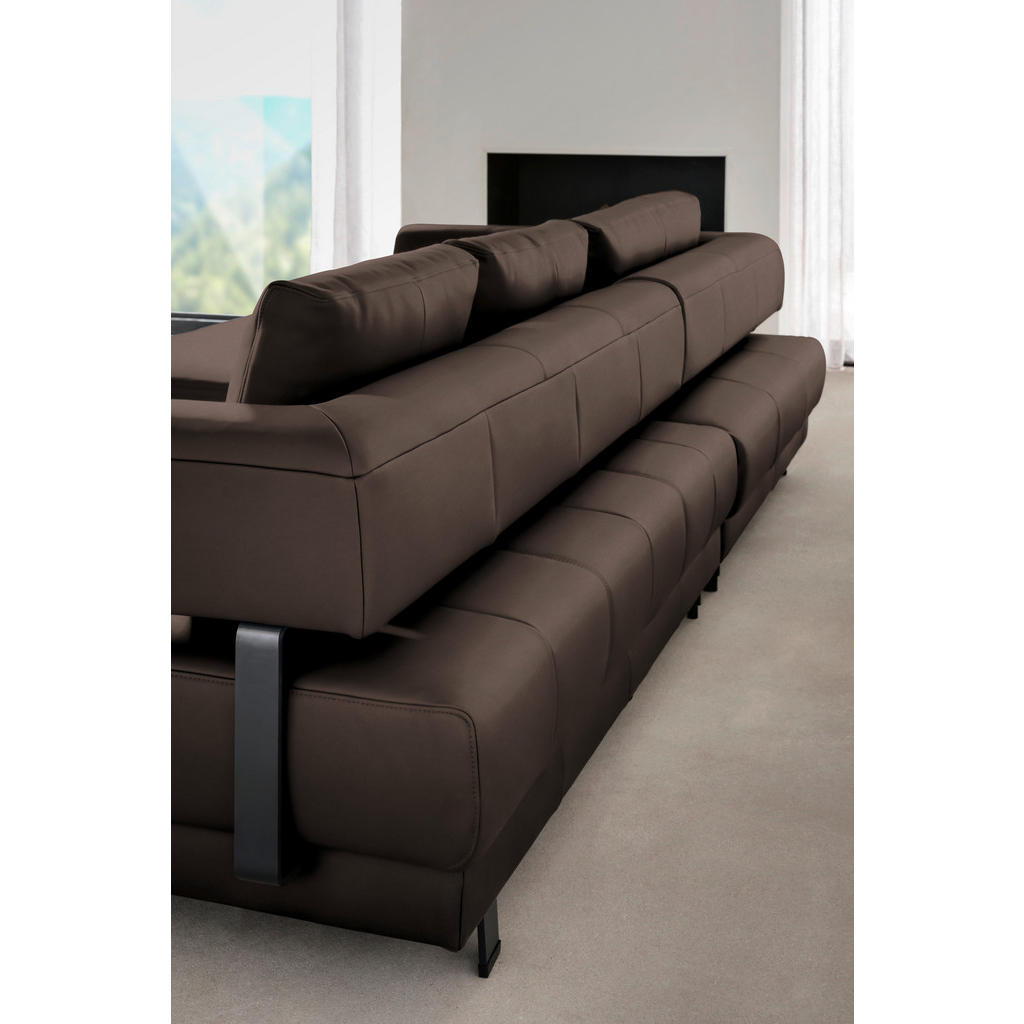 Thumbnail - Xxxl Ecksofa, Braun, Leder, Echtleder, Dickleder, 3-Sitzer, Füllung: Polyurethan (Pur), Ottomane links, L-Form, 307x188 ...