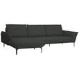 ECKSOFA in Echtleder Anthrazit  - Anthrazit/Schwarz, Design, Leder/Metall (182/325cm) - Valnatura