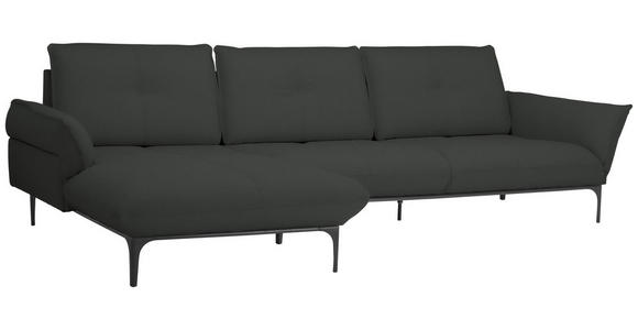 ECKSOFA in Echtleder Anthrazit  - Anthrazit/Schwarz, Design, Leder/Metall (182/325cm) - Valnatura