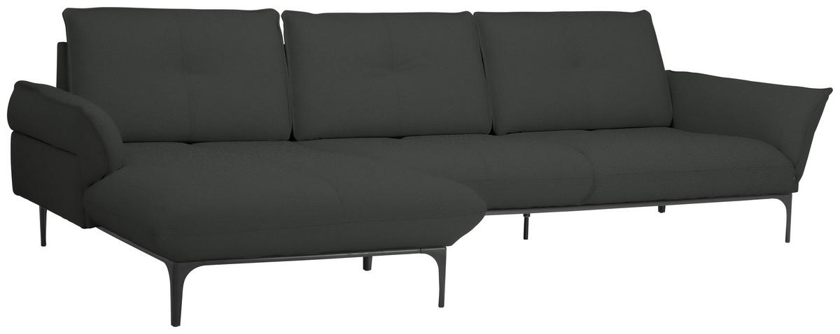 ECKSOFA in Echtleder Anthrazit  - Anthrazit/Schwarz, Design, Leder/Metall (182/325cm) - Valnatura