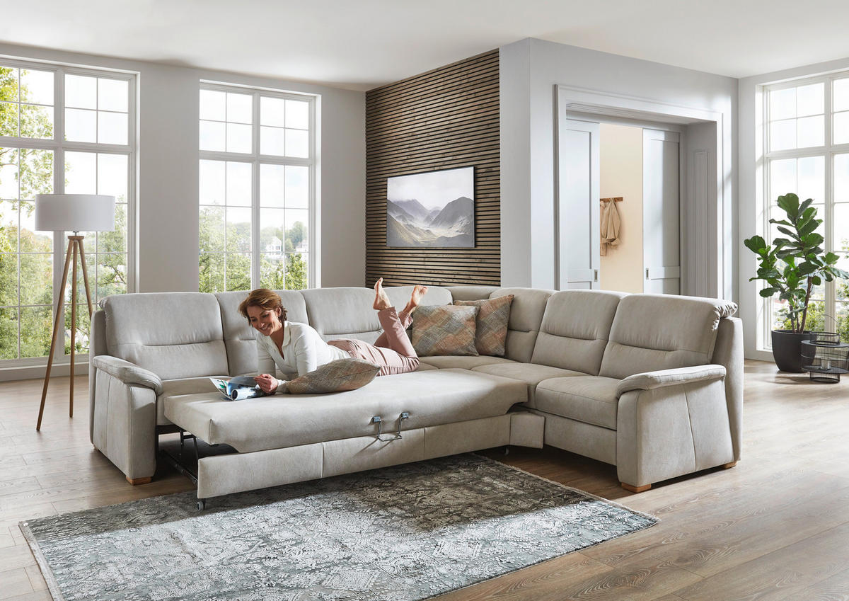 ECKSOFA Mikrofaser Hellgrau  - Eiche Bianco/Hellgrau, Konventionell, Holz/Textil (303/245cm) - Beldomo Comfort