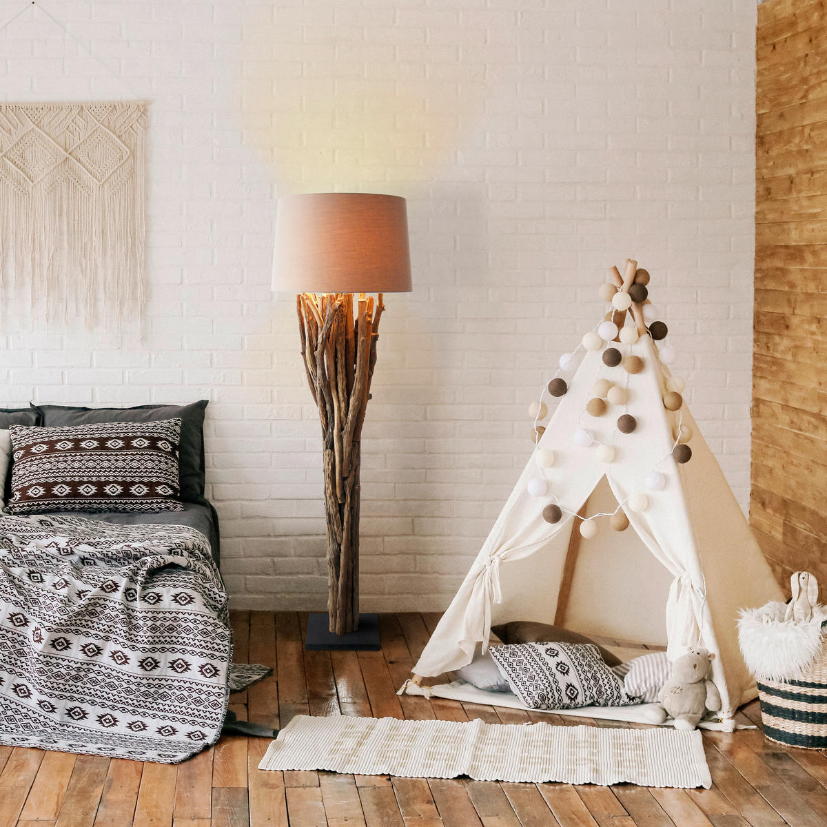 STEHLEUCHTE  30/175/30 cm   - Schwarz/Naturfarben, Design, Holz/Textil (30/175/30cm) - P & B