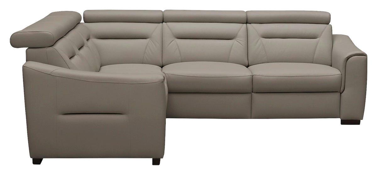 ECKSOFA Schlammfarben Echtleder Lederlook Schlaffunktion, Rücken echt, Relaxfunktion, Kopfteilverstellung  - Wengefarben/Schlammfarben, Design, Leder/Holz (260/260cm) - Celina Home