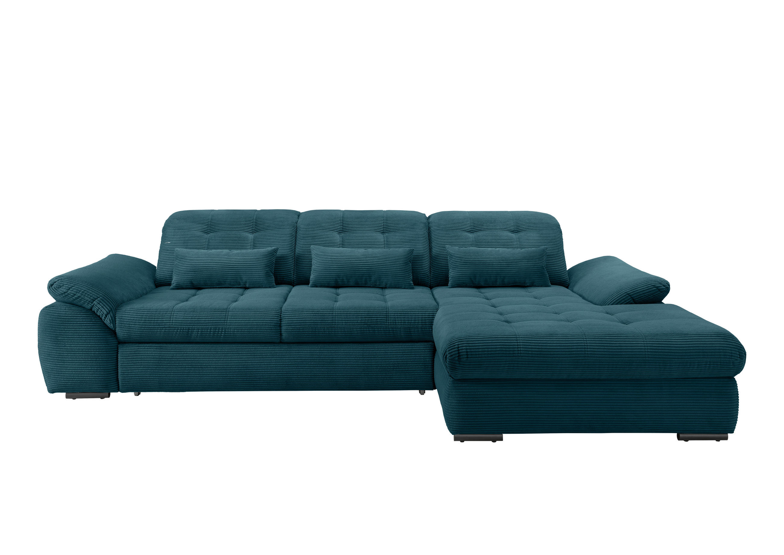 ECKSOFA Petrol Cord Nierenkissen, Bettkasten, Schlaffunktion, Kopfteilverstellung, Sitztiefenverstellung, Liegefläche im Originalstoff  - Petrol/Schwarz, MODERN, Textil/Metall (314/184cm) - P & B