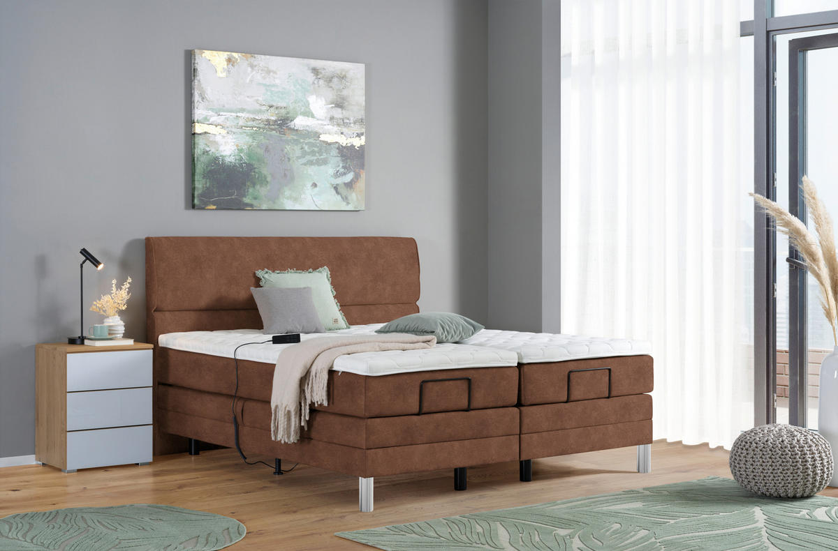 BOXSPRINGBETT 180/200 cm  in Cognac  - Chromfarben/Cognac, Konventionell, Kunststoff/Textil (180/200cm) - Voleo