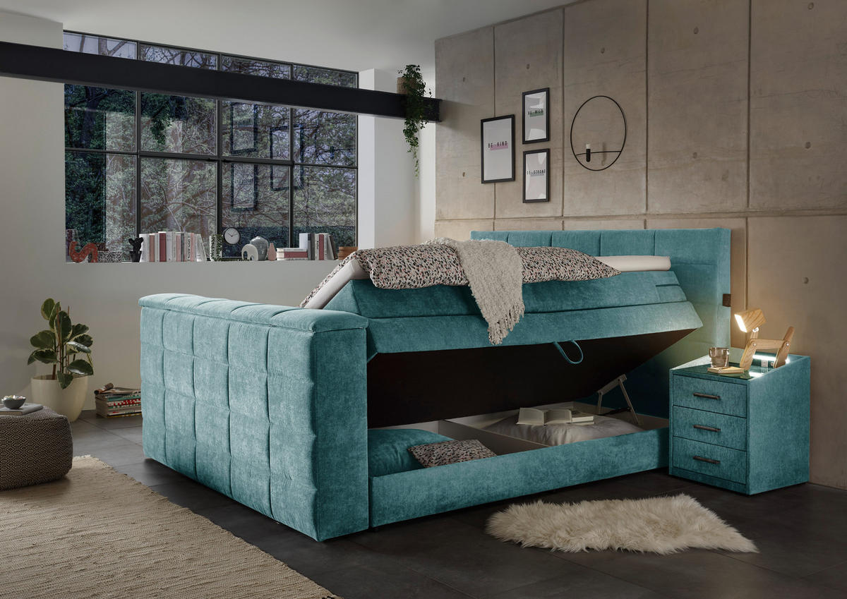 BOXSPRING-ÁGY 180/200 cm  olajkék  - olajkék, Konventionell, textil (180/200cm) - Carryhome