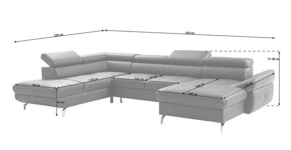 WOHNLANDSCHAFT Currygelb Echtleder  - Currygelb/Silberfarben, Design, Leder/Metall (220/340/170cm) - Novel