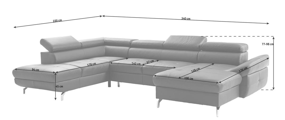 SEDACIA SÚPRAVA, koža, čierna - čierna/strieborná, Design, kov/koža (220/340/170cm) - Novel