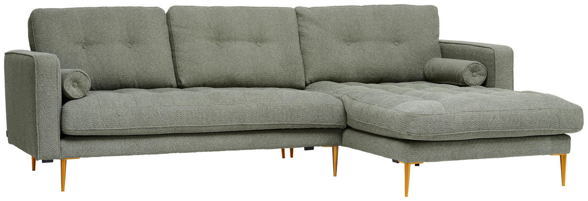 ECKSOFA in beflockt Olivgrün  - Goldfarben/Olivgrün, Design, Textil/Metall (277/165cm) - Livetastic
