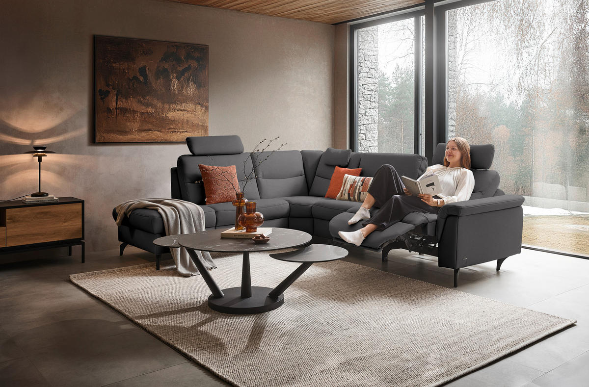 ECKSOFA in Echtleder Grau  249/280 cm  - Anthrazit/Grau, Design, Leder/Metall (249/280cm) - Himolla Komfortklass