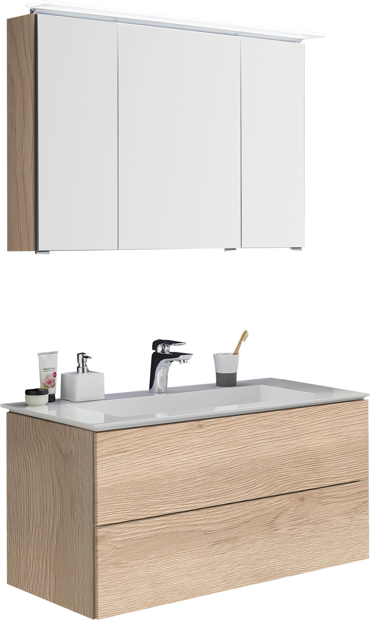 BADEZIMMER  in 91,2 cm  - Sandfarben/Eiche Bianco, Design, Glas/Holzwerkstoff (91,2cm) - Dieter Knoll