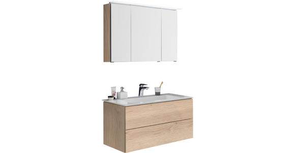 BADEZIMMER in 91,2 cm - Sandfarben/Eiche Bianco, Design, Glas/Holzwerkstoff (91,2cm) - Dieter Knoll