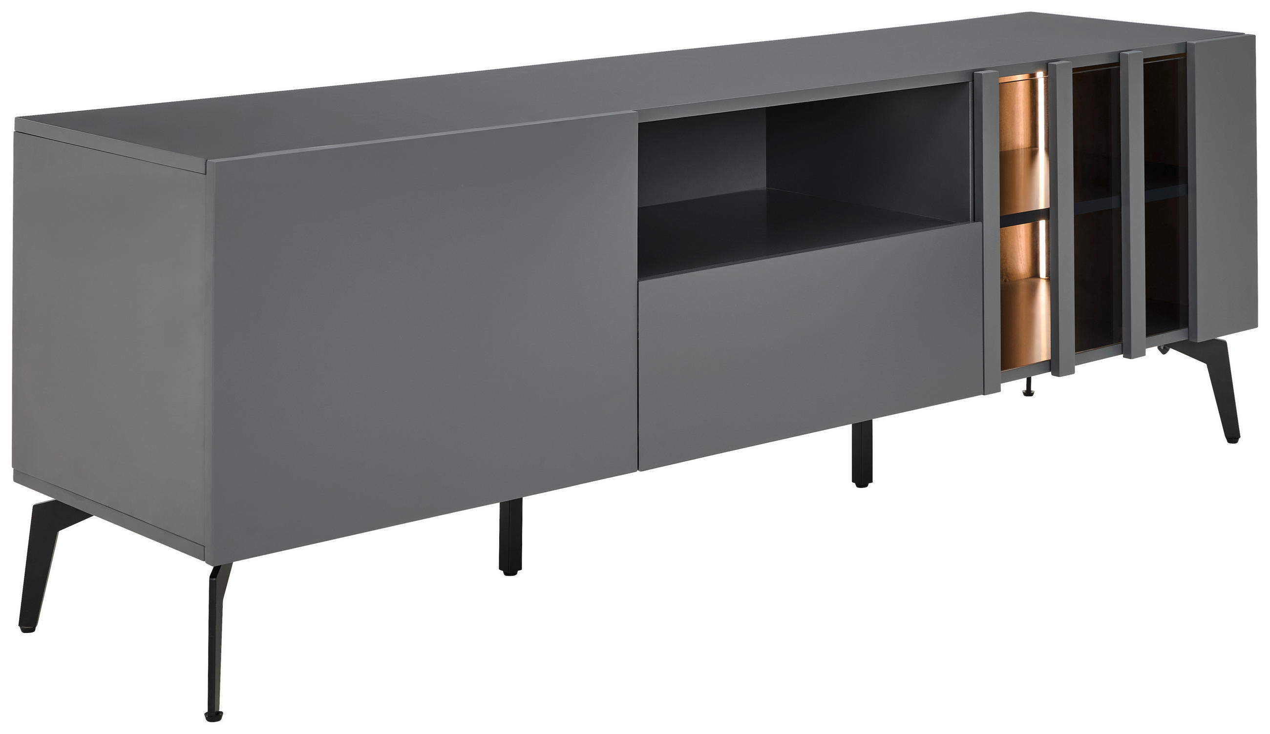 LOWBOARD in 166/56,6/41,5 cm - Schwarz/Grau, Design, Glas/Holzwerkstoff (166/56,6/41,5cm) - Novel