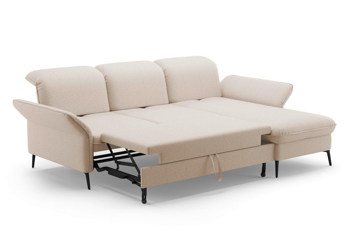 ECKSOFA in Flachgewebe Creme  - Creme/Schwarz, Konventionell, Textil/Metall (264/198cm) - Sit & More