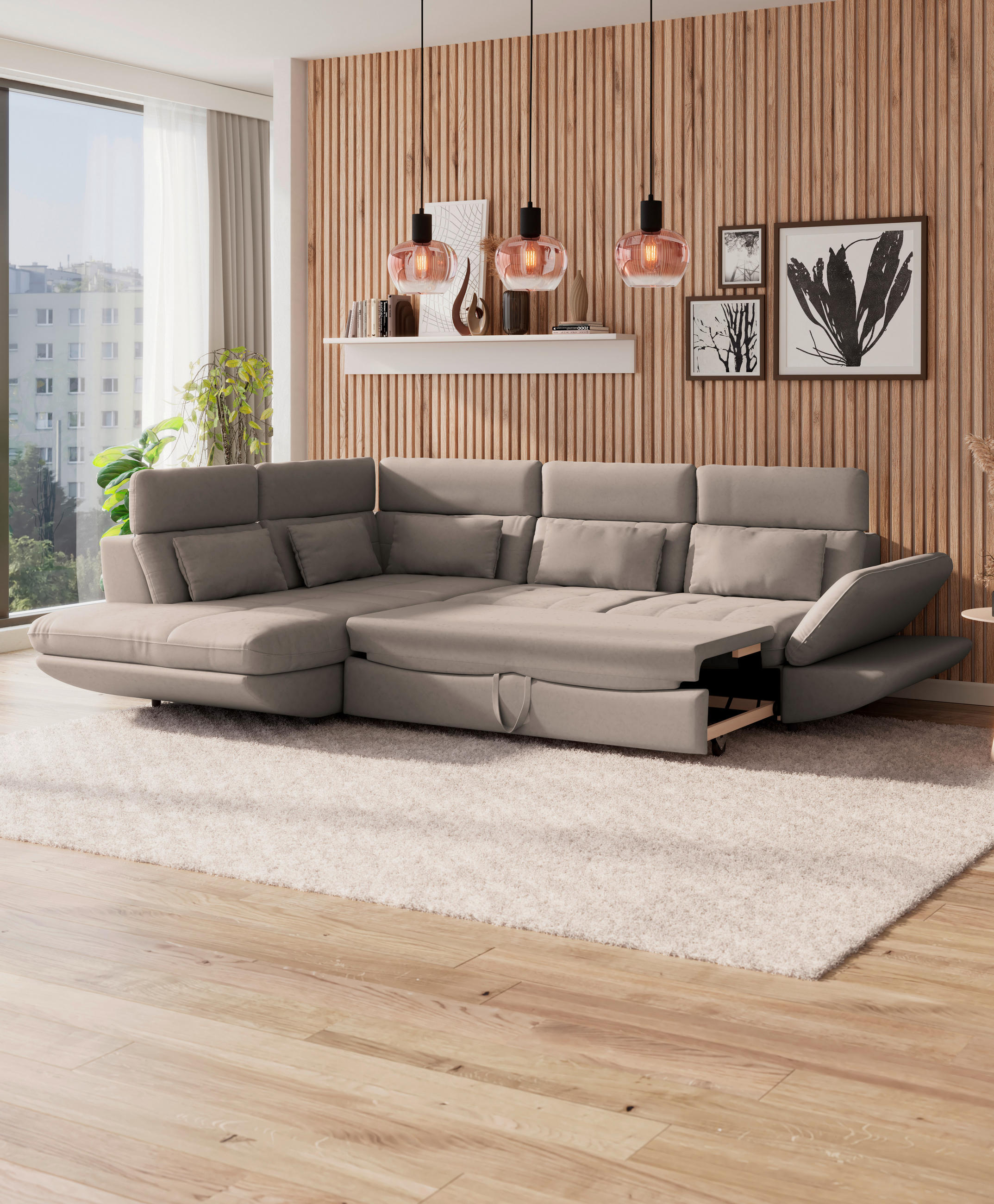 WOHNLANDSCHAFT in Mikrofaser Beige  - Beige/Schwarz, Modern, Kunststoff/Textil (311/233cm) - MID.YOU