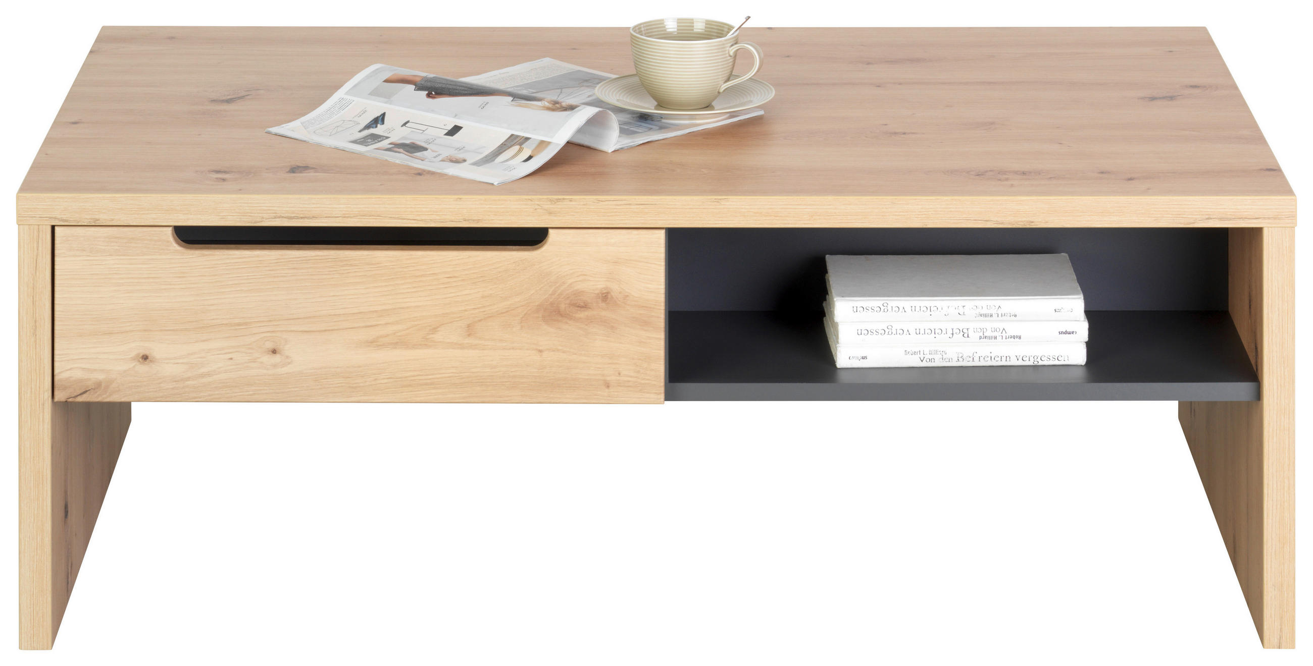 Carryhome KONFERENČNÍ STOLEK, barvy grafitu, dub artisan, kompozitní dřevo,