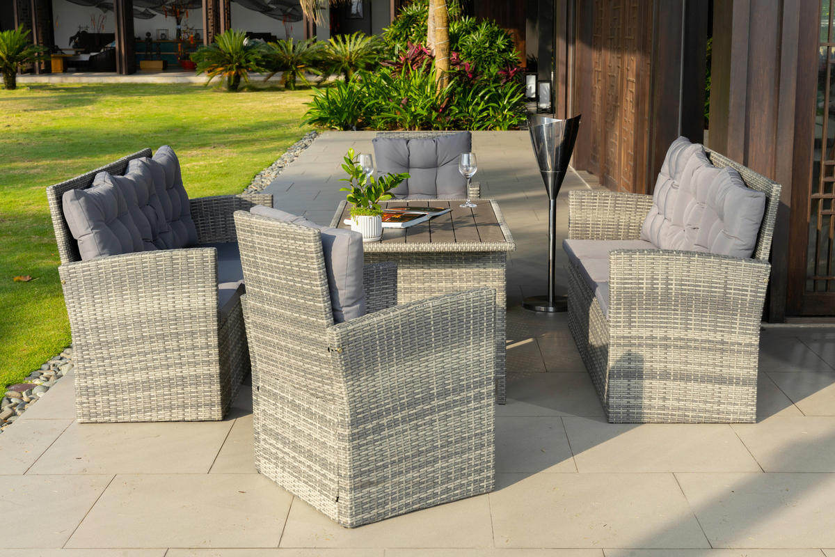 LOUNGEGARNITUR Stahl  - Dunkelgrau/Grau, MODERN, Kunststoff/Textil (120/70/66cm) - Ambia Garden